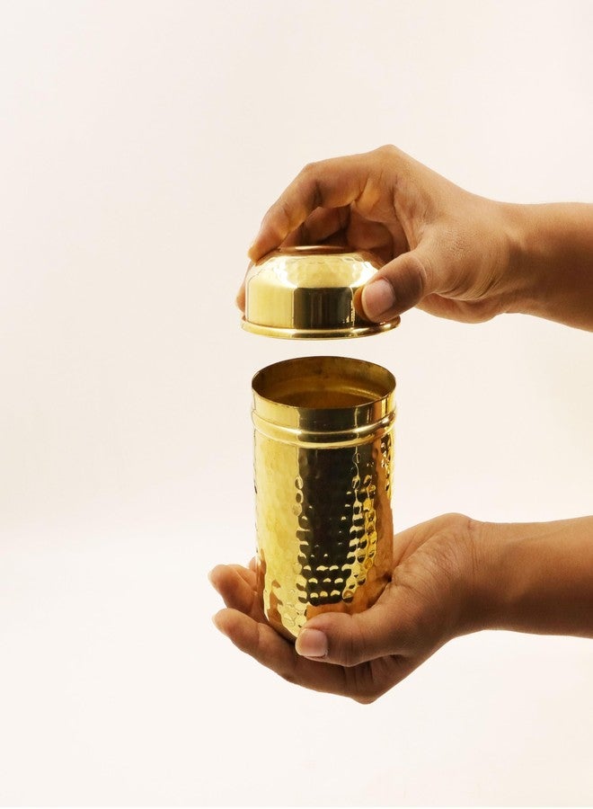 Spillbox Brass Utensil Vertical Canisters|Food Grade Jars|Ubha Dabba|Storage Container for Kitchen, Pooja, Masala, Ghee, Dry Items|Spice Box -Brass Hammered Dabba (Small-1) - Image 3